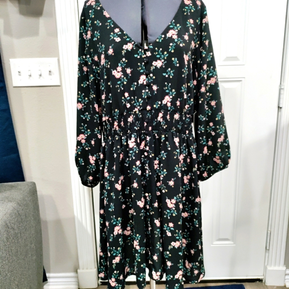 NWT Always Indigo black floral midi dress size 2XL